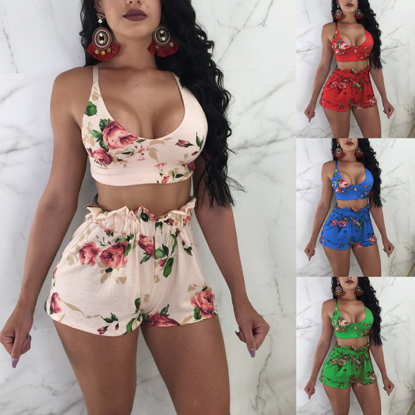 European and American popular print sexy summer two piece set