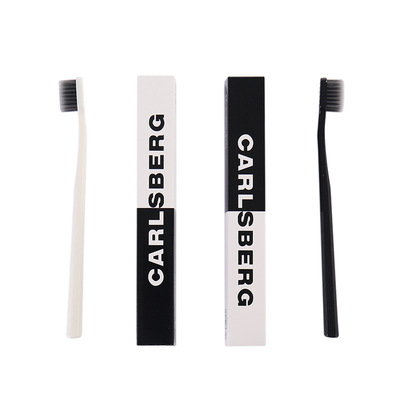 日系简约情侣黑白配竹炭软毛牙刷盒装中头黑白软毛牙刷厂家直供