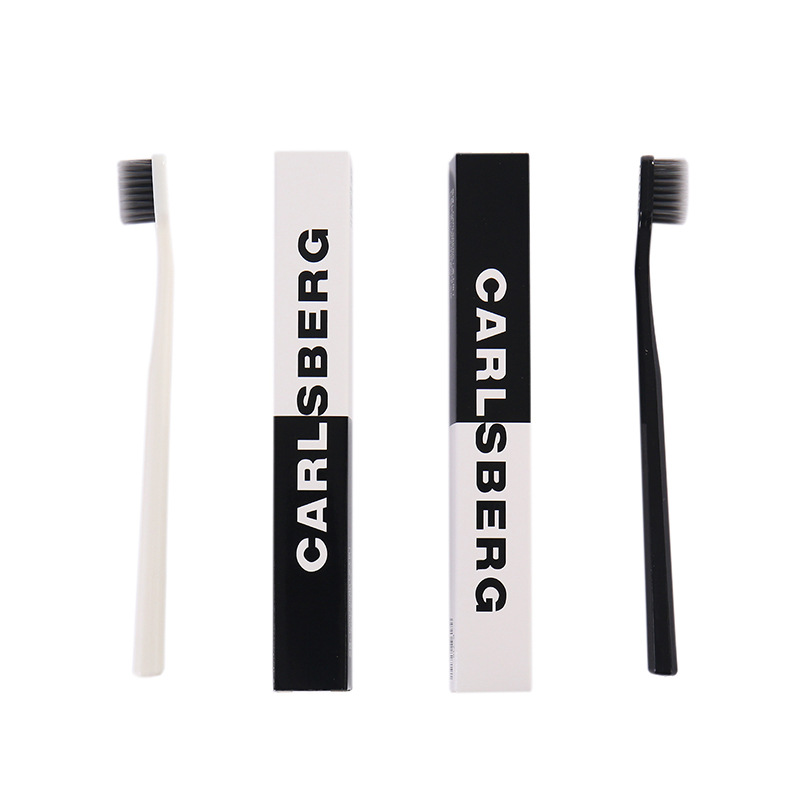 日系简约情侣黑白配竹炭软毛牙刷盒装中头黑白软毛牙刷厂家直供