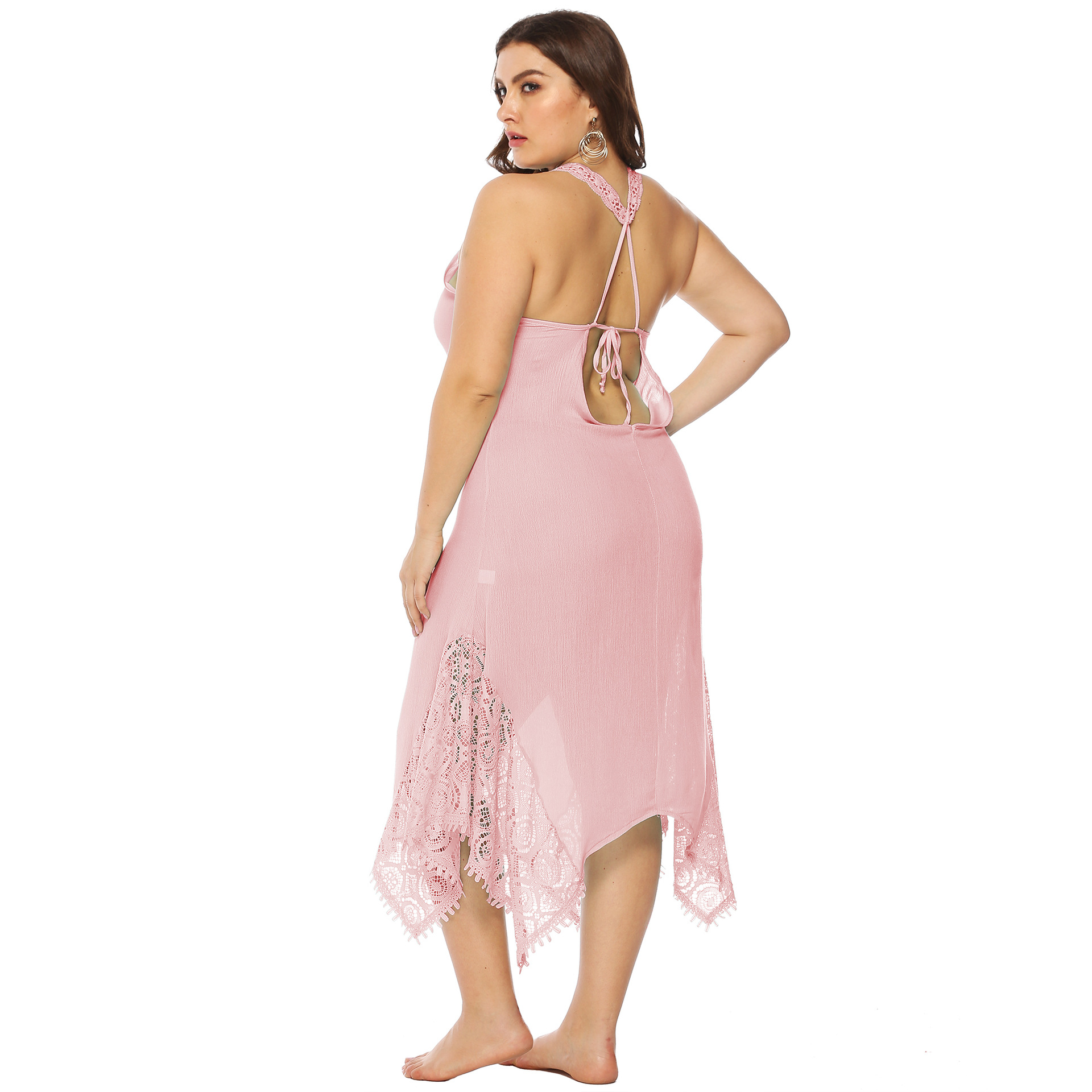 plus size sexy strappy halter lace dress NSOY45980
