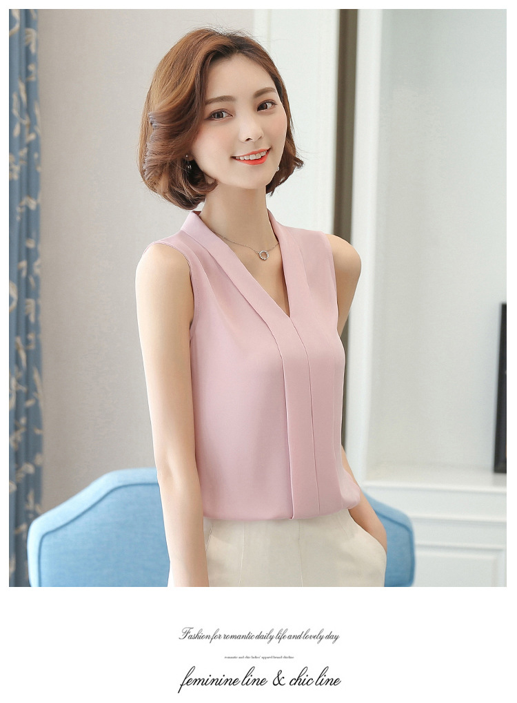 外贸雪纺衫女2022夏季新款时尚背心 V领无袖大码打底女装上衣衬衫详情17