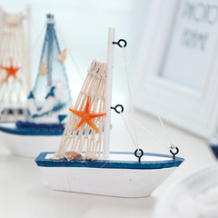 Creative Home Decor Mediterranean Style Hand-carved Wooden Small Sailboat Shelf Accent for Product Photography