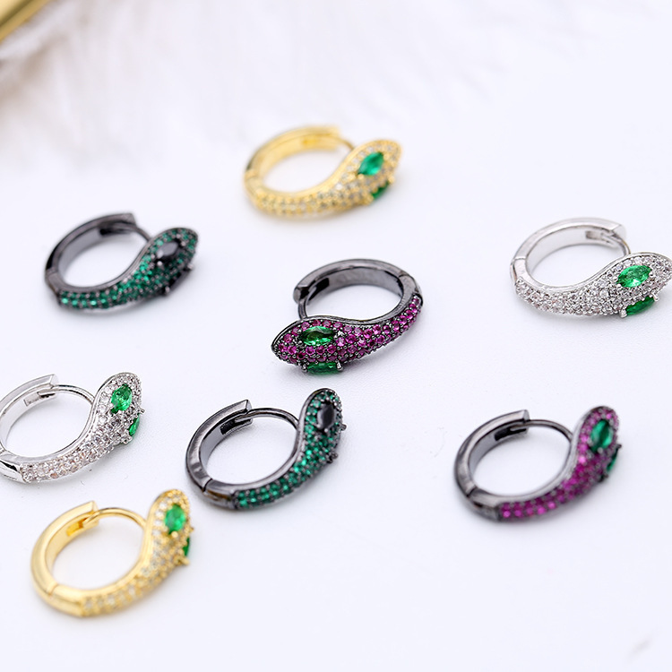 15g Weight Earrings Classification Housewarming, Anniversary, Business, Wedding, Travel, Birthday, Festival Occasion Copper Material Women'S Gender Plating Design Fashion Style Green, Gold, Silver Color New Snake-shaped Earrings With Delicate Zircon Earrings 1
