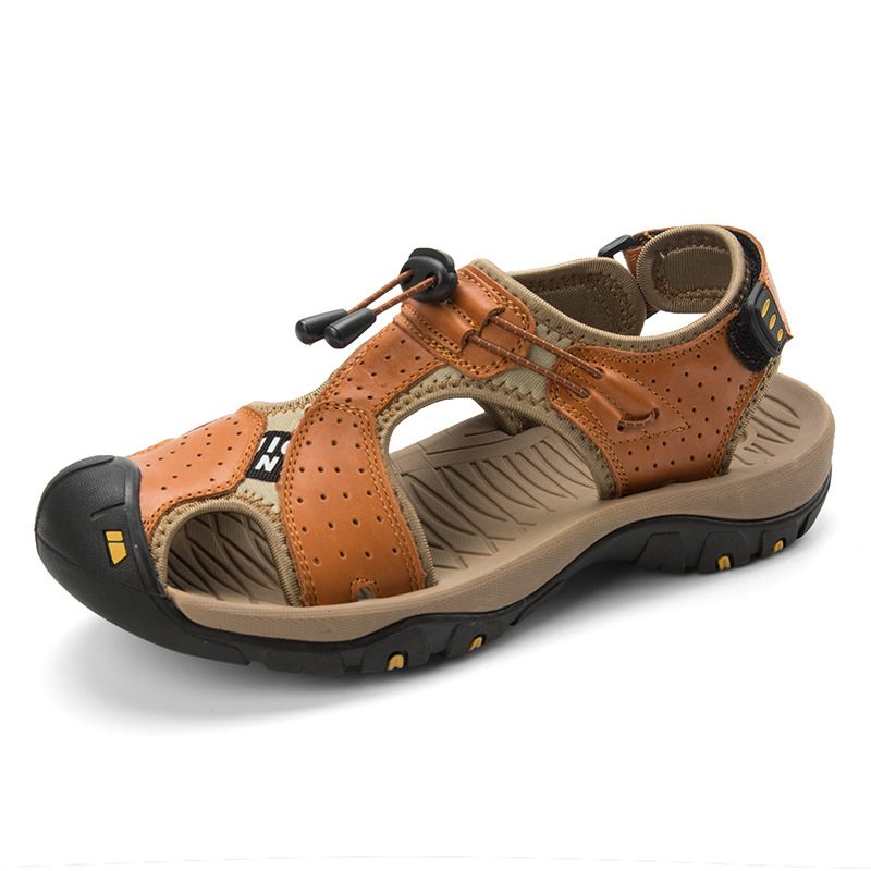 Cross border 2020 Spring outdoors Beach shoes genuine leather man Baotou Sandals Top layer leather sandals  Large Men's Shoes