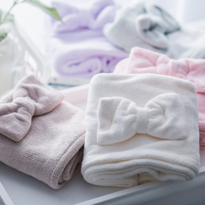 超细纤维速干吸水素色加厚干发帽批发商超礼品珊瑚绒蝴蝶结干发巾|ru