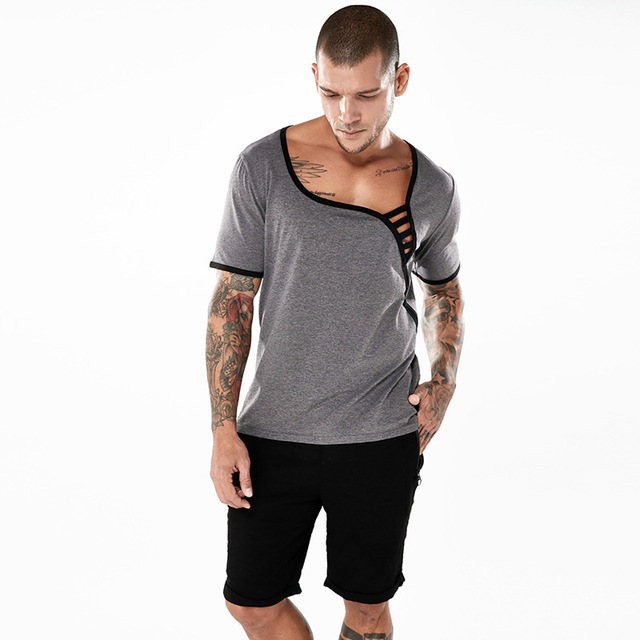 Men’s T-shirt Pure Color Simple Oblique Stitching Fashion Colour  