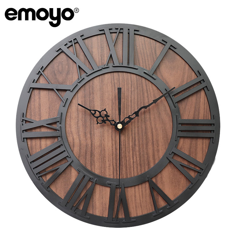 De estilo europeo retro romano de madera digital artesanía Reloj de pared emoyo sala de estar decoración acrílico Reloj de pared reloj creativo