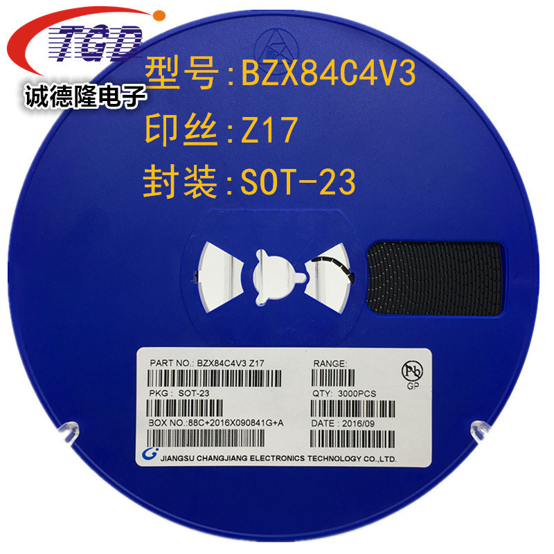 稳压二极管BZX84C4V3 丝印Z17 SOT-23 贴片二极管4.3V 1K=40元