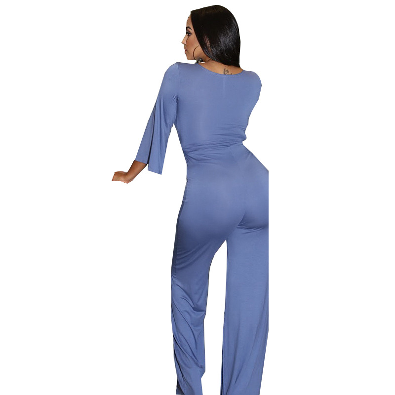 Solid Color Deep V Jumpsuit NSOJS76428