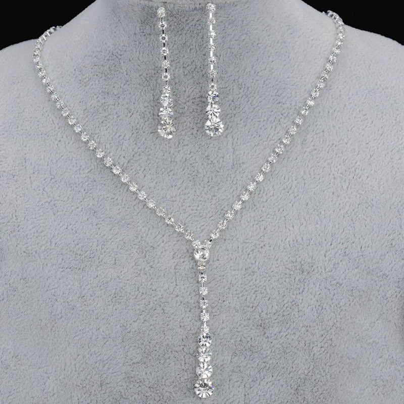 Bridal Necklace Set, European Style (rhinestones), Simple Elegant Design, Silver/Gold, 14.5 cm