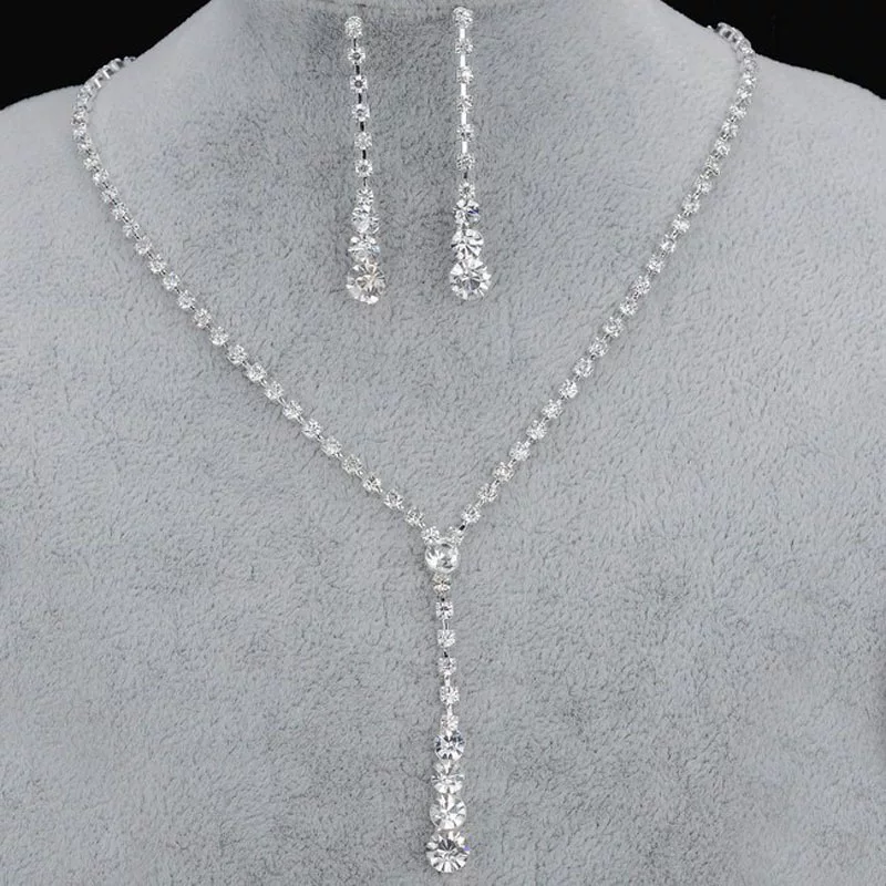 Bridal Necklace Set, European Style (rhinestones), Simple Elegant Design, Silver/Gold, 14.5 cm