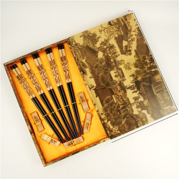 中国风实木天然清明上河图礼品筷子 商务礼品出国送老外小礼物