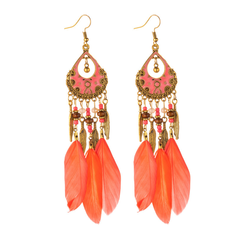1 Pair Retro Feather Alloy Plating Women's Drop Earrings display picture 2