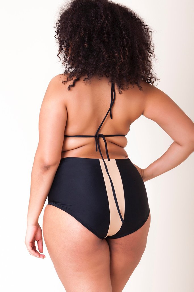 plus size color matching high waist split swimwear NSYLH122110