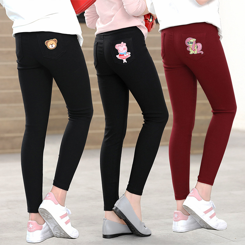 春秋款弹力小脚裤紧身儿童铅笔裤女童打底裤宝宝卡通九分童裤批发