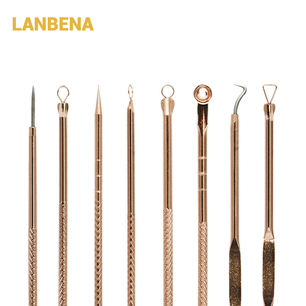 美容院 玫瑰金粉刺针4件套 祛黑头不锈钢祛痘挑痘痘针暗疮针