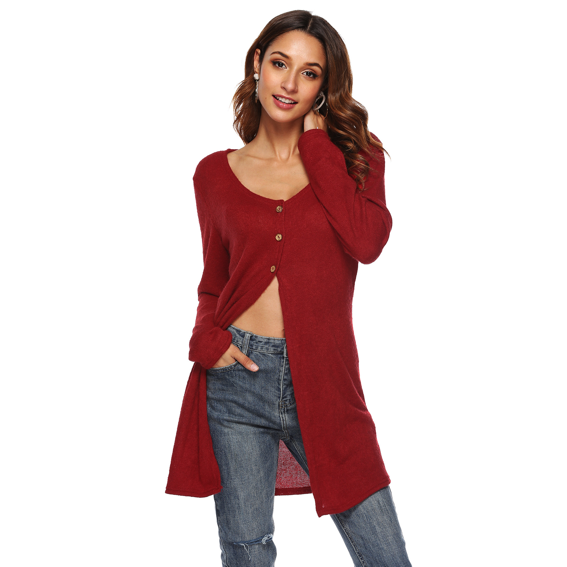 irregular high slit cardigan sexy top NSOY28466