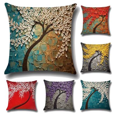 18'' Cushion Cover Pillow Case Personalized three dimensional oil painting tree flower tree pillow pillow cover car sofa bedside waist cushion cover