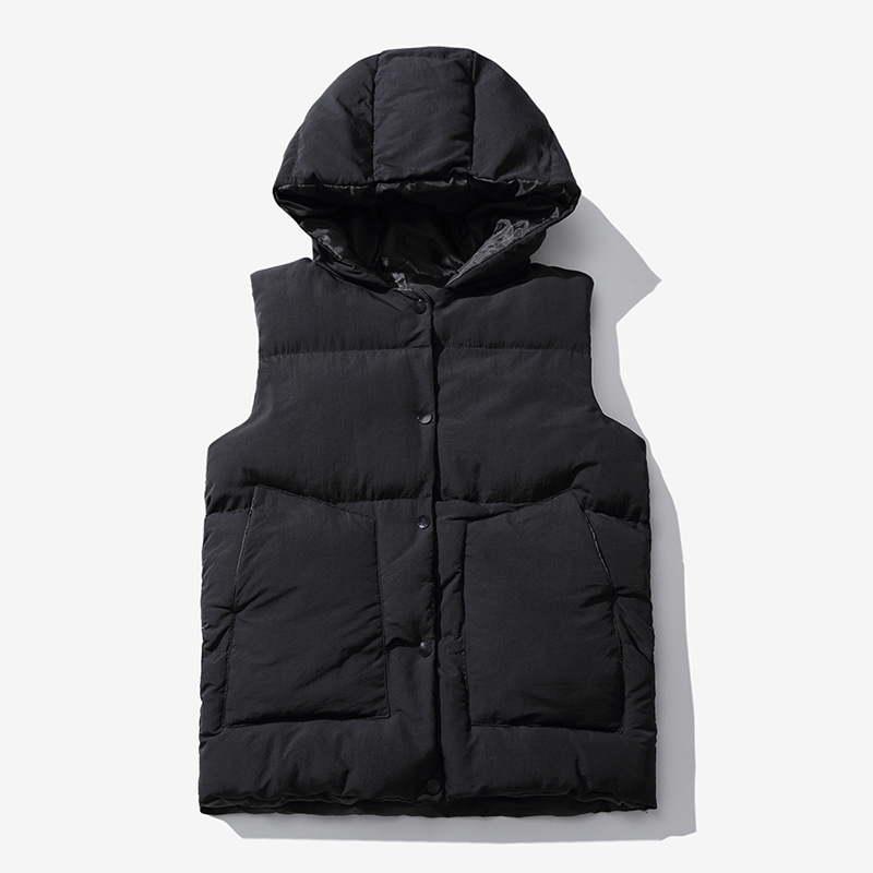 Winter New Men's Japanese Slim-fit Vest Hooded Harajuku Down Cotton Vest Solid Color Student Jacket
