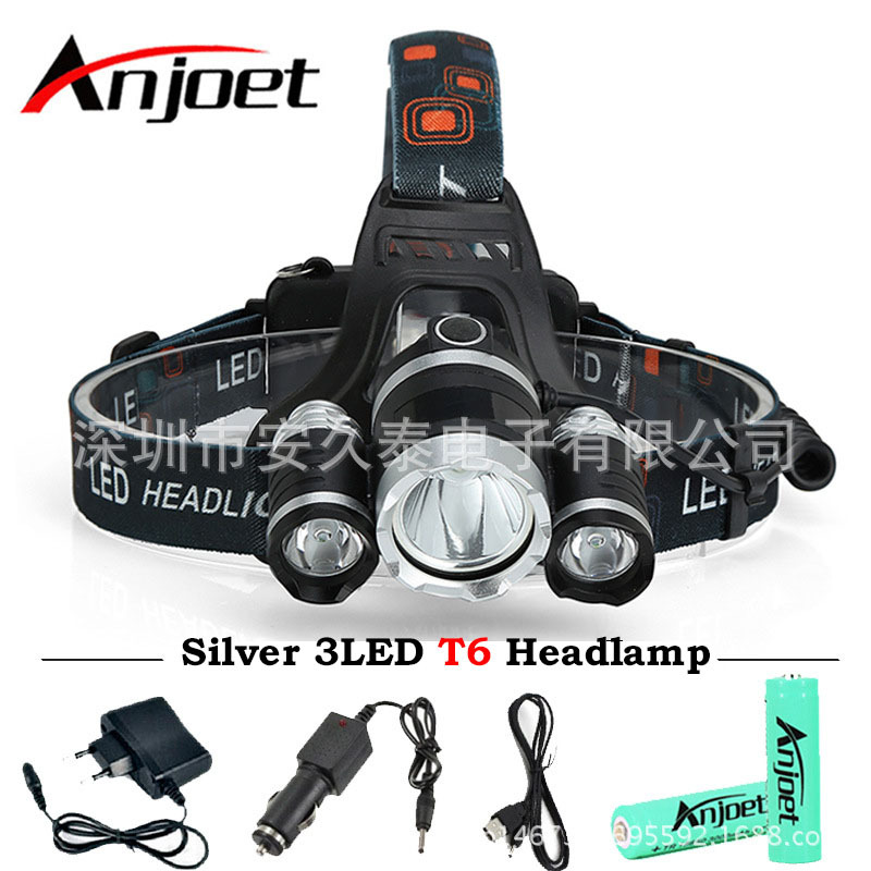飞机头灯 3LED T6 强光头灯30W定焦户外运动照明充电远射打猎矿灯