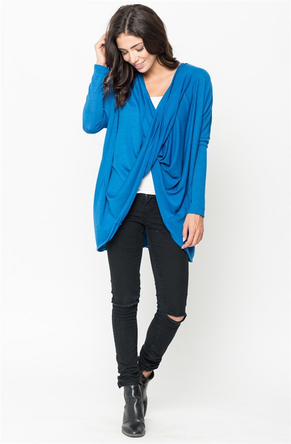 Loose Batwing Sleeve Irregular Cross Long Sleeve T Shirt for Women Autumn Fashion Casual Wear Wholesale Available