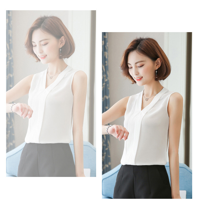 外贸雪纺衫女2022夏季新款时尚背心 V领无袖大码打底女装上衣衬衫详情13