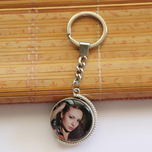 厂家直供新款合金钥匙扣圆形双面水晶照片制作影像白胚耗材批发