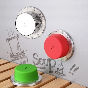 Stainless Steel Kitchen Timer, Reminder Device, Mechanical Timer with Iron-Based Adhesive—Includes a Magnet