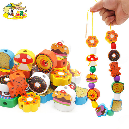 Baby beaded infants and young children early education educational puzzle for boys and girls to wear rope and beads educational fruit cake toy