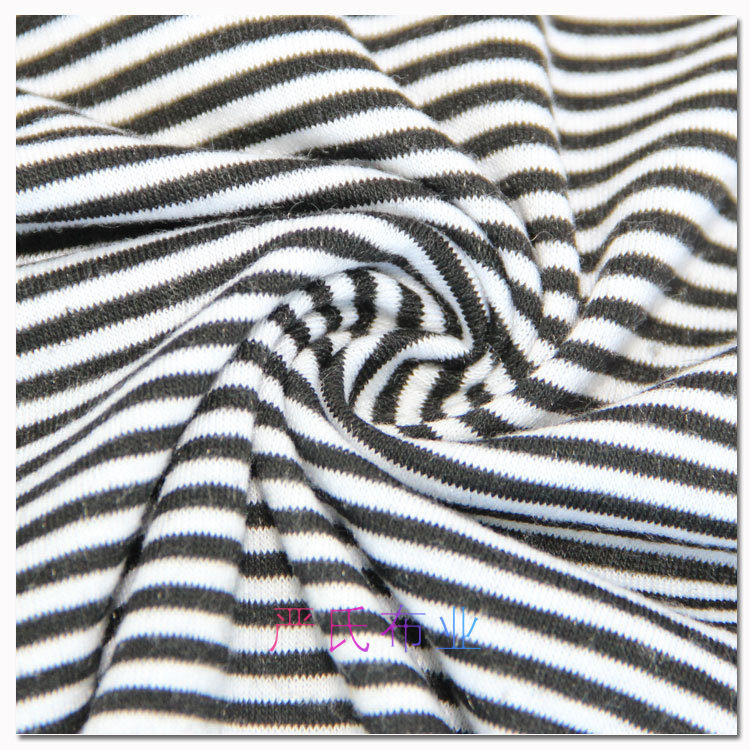 现货批发 32支仿棉拉架色织条纹汗布 针织细彩条T恤面料