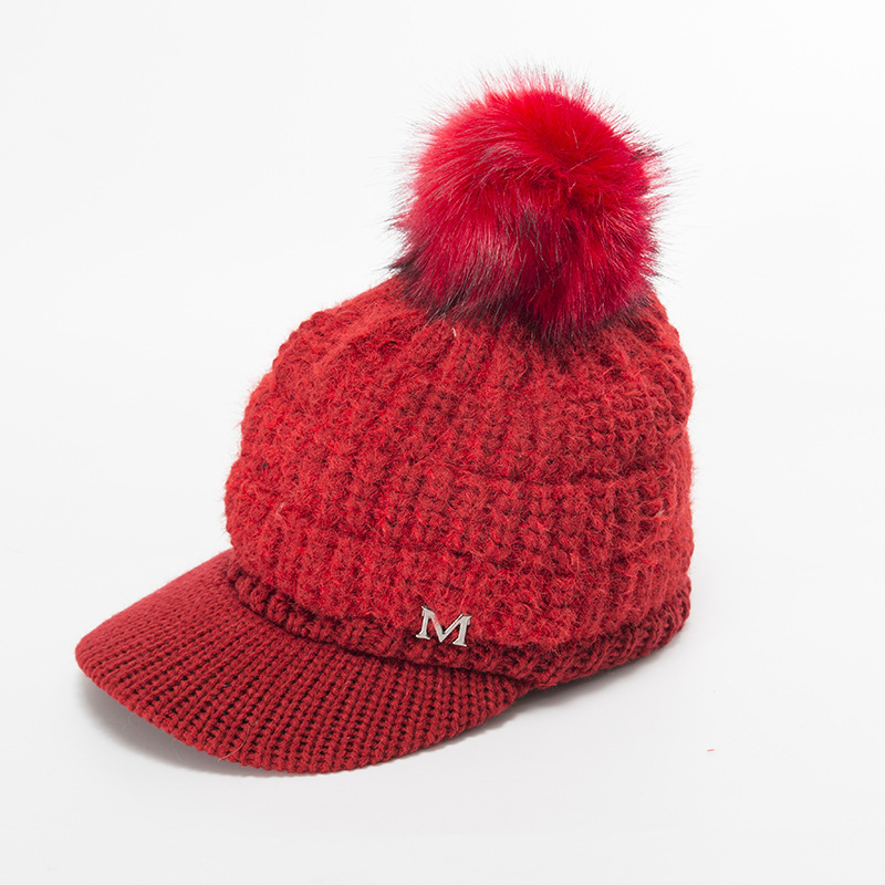 Knitted Visor Beanie Hat For Women Warm Thickened Winter Hat_voghion.com