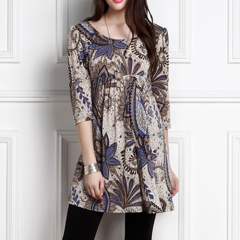 Floral Print A Line Dress 3 4 Sleeve Spring Style Casual Wear Wholesale Available fast shipping