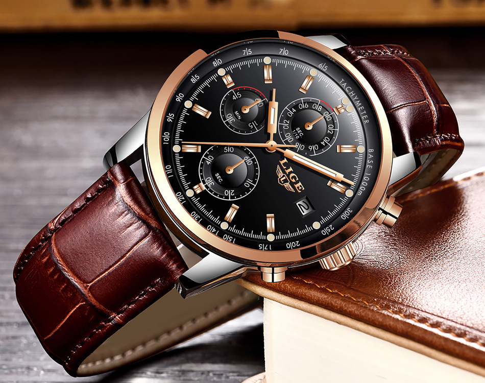LIGE Watch with Leather Strap