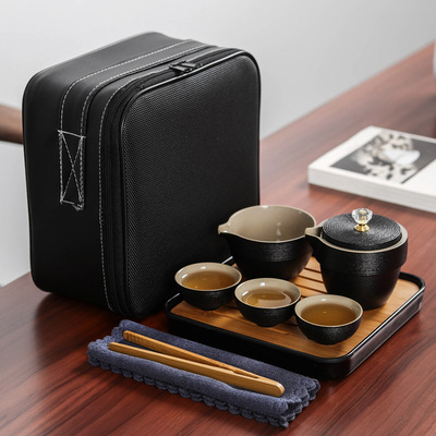 皮包旅行茶具套裝帶茶盤哥窯快客杯壹壺三杯戶外旅遊便攜式茶具