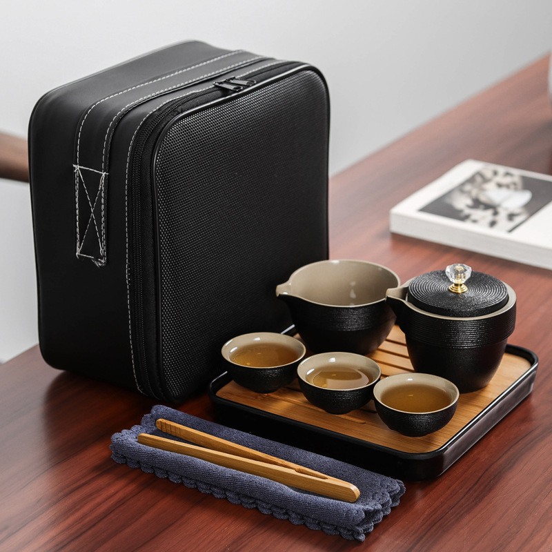 皮包旅行茶具套裝帶茶盤哥窯快客杯壹壺三杯戶外旅遊便攜式茶具