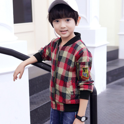 男童外套秋裝2019新款春秋純棉格子外套中大兒童夾克韓版休閑上衣