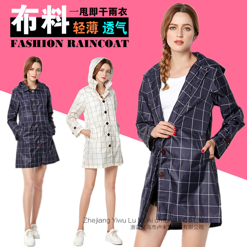 Japanese Style Classic Square Plaid Cute Korean Fashion Outdoor Personality Adult Women's Windbreaker Raincoat Poncho