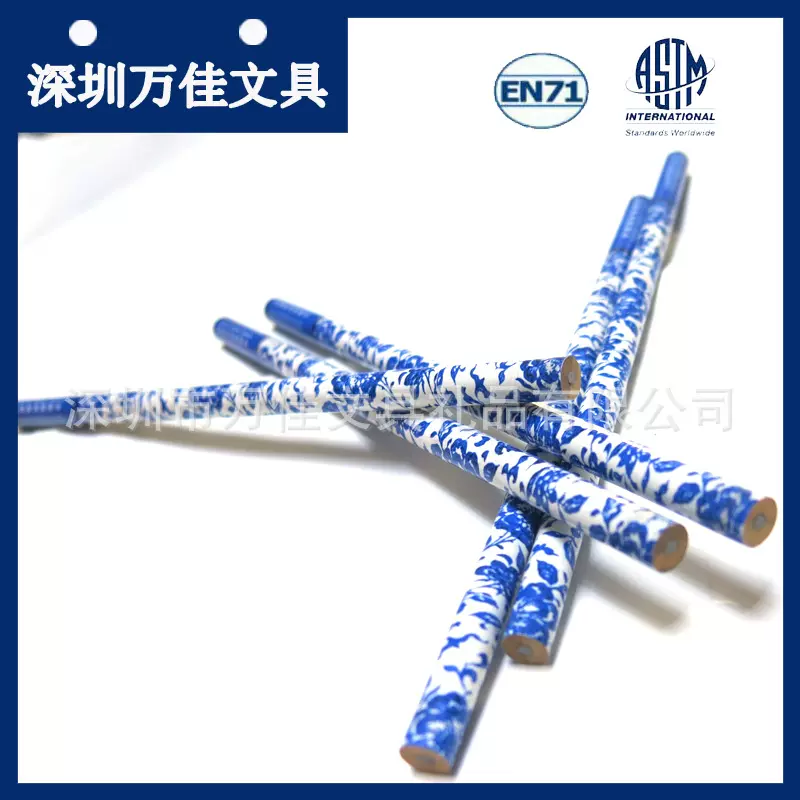 满版热转印沾顶圆杆铅笔 中国风设计木制铅笔工厂 HB芯高档文具