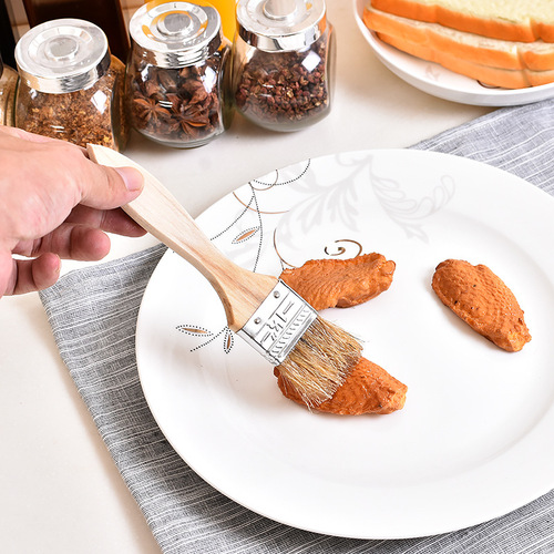 Two-pack oil brush barbecue brush oil wool brush high temperature resistant kitchen barbecue egg liquid wooden handle brush baking tool