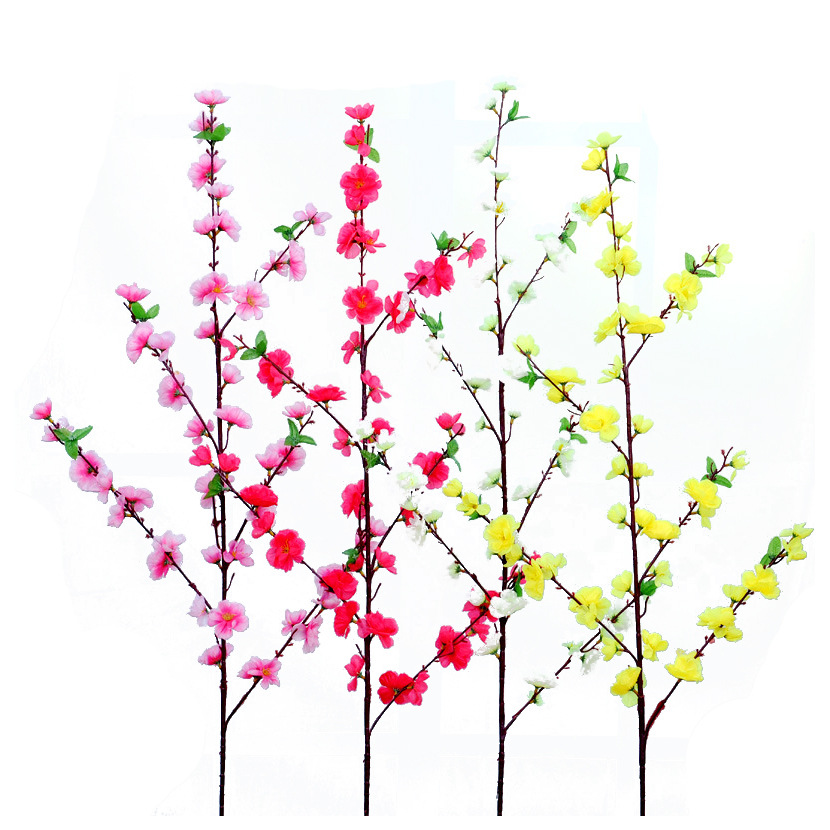 Flor de seda Flor de melocotón artificial rama sala de estar decoración del piso flor artificial planta 6 tenedor Flor de melocotón