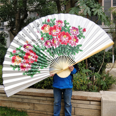 四个尺寸特卖宣纸国画牡丹房间装饰大挂扇手绘工艺大挂扇纸扇家居