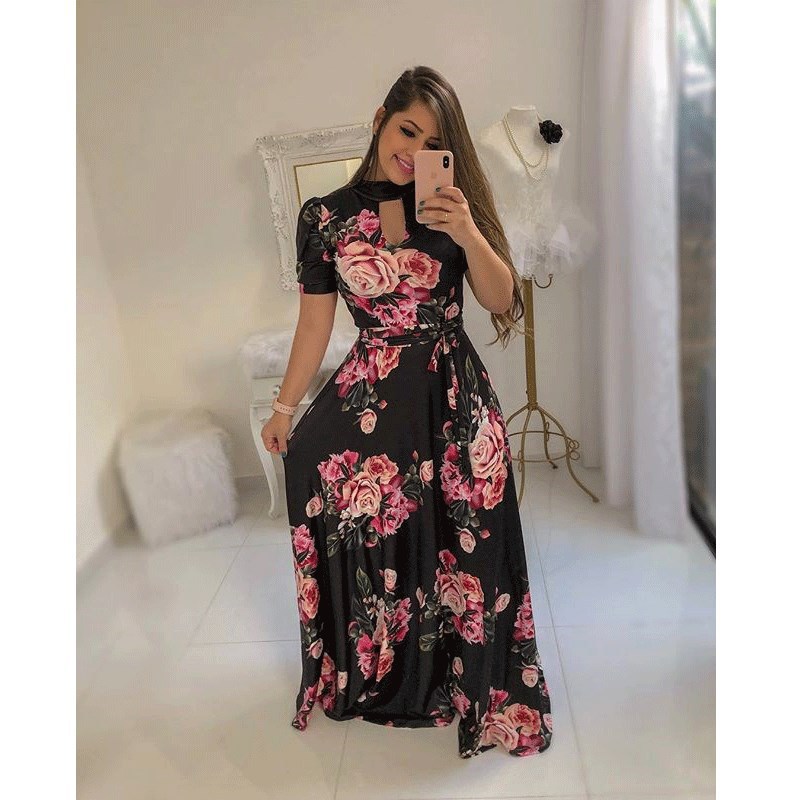 2025 WISH Sexy Fashion Digital Print European And American Large Hem Dress Vacation Style_ecoleips.com