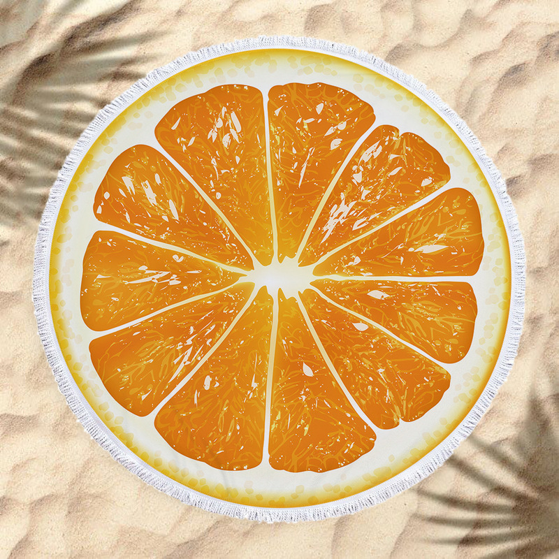 European and American style new microfiber round beach towel bath towel fruit printing with tassel 150cm foreign trade