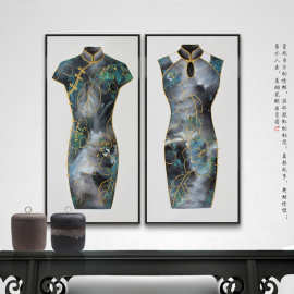新中式客厅装饰画复古旗袍挂画现代简约书房玄关墙画餐厅壁画
