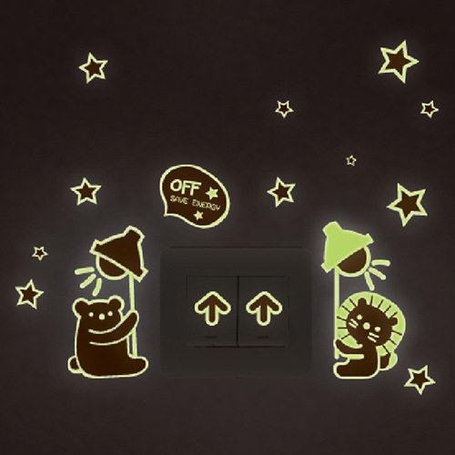 批发家居墙面装饰发光贴画荧光夜光墙贴开关贴灯小动物0039