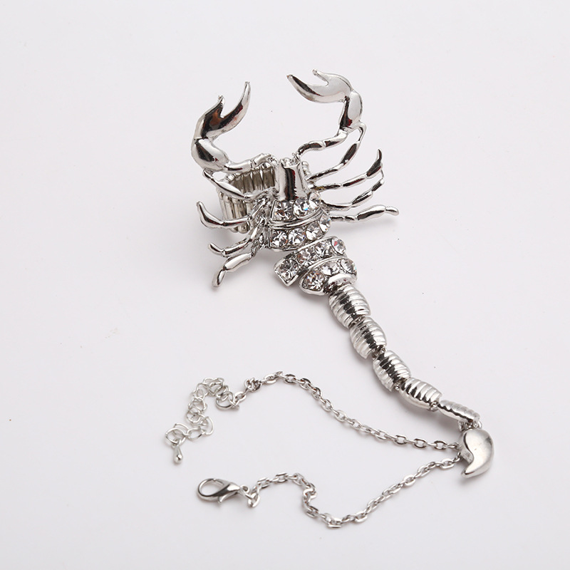 夸张个性合金镶钻蝎子手戒手链戒指一体 颜色->银色