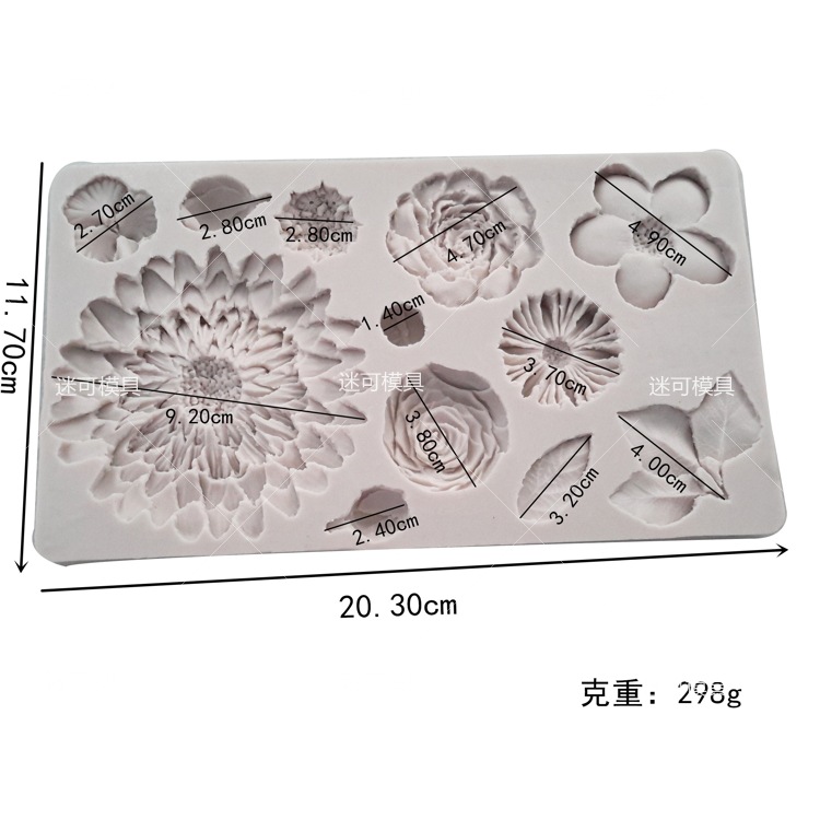 Fondant molde de silicona Rosa crisantemo hojas múltiples flores colección molde de silicona herramientas de decoración de la torta