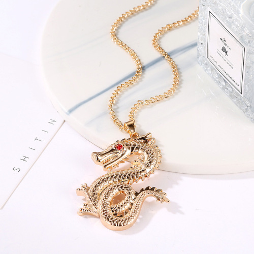 Fashion Creative Chinese gold dragon pendant necklace for women men china retro  Jewelry Ethnic Style Retro Zodiac Dragon Flash Diamond Necklace