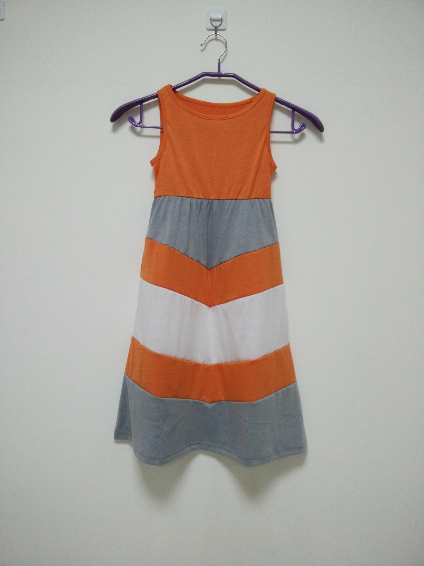 Color Block Orange and Gray Striped Beach Dress Casual Summer Style Lightweight Fabric for Women Wholesale Available