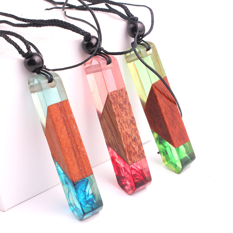 new pattern solid wood personality Pendant Necklace sweater chain Nation Travel? Jewelry Solidification Time resin manual Pendant